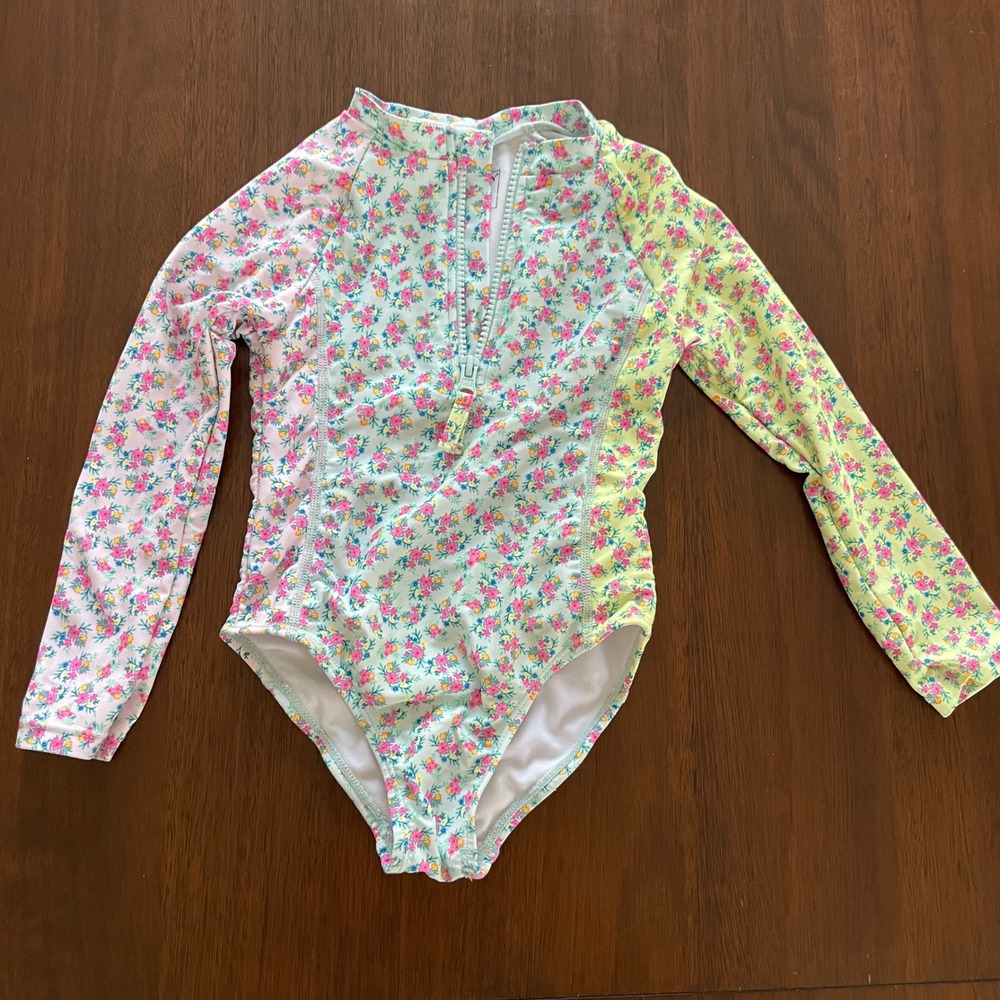 Andy & Evan Rash Guard Swimsuit Girls 3T Floral Colorblock Long Sleeve Beach